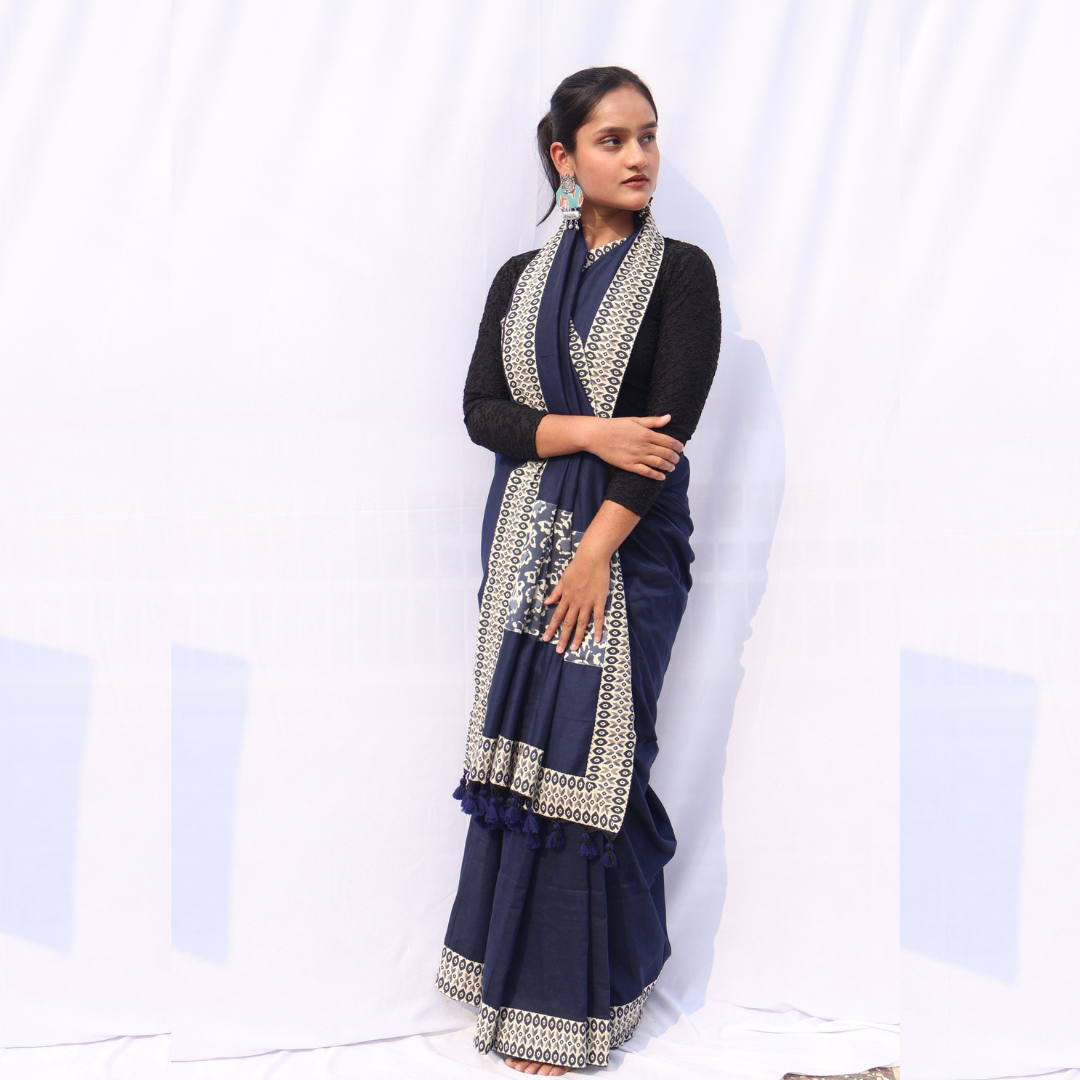 Navy Blue Patch Saree