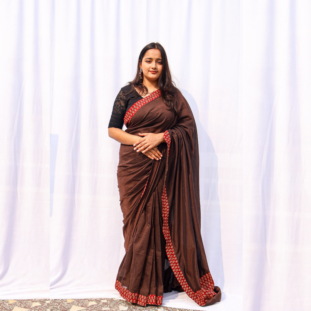 Mrid Brown Single Patch saree