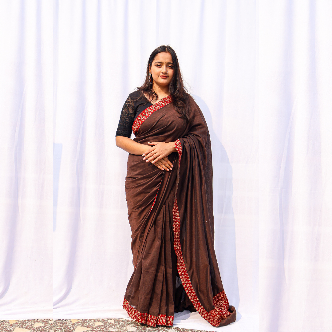 Mrid Brown Single Patch saree