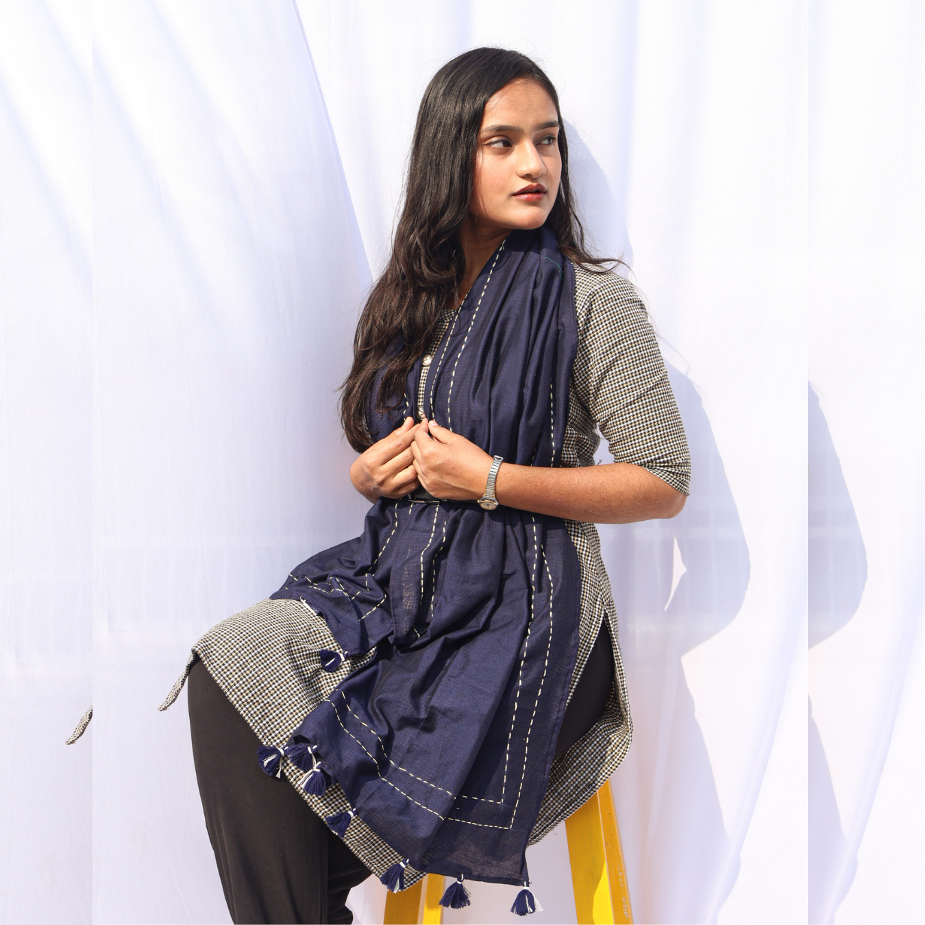 Kantha Navy Blue Stole