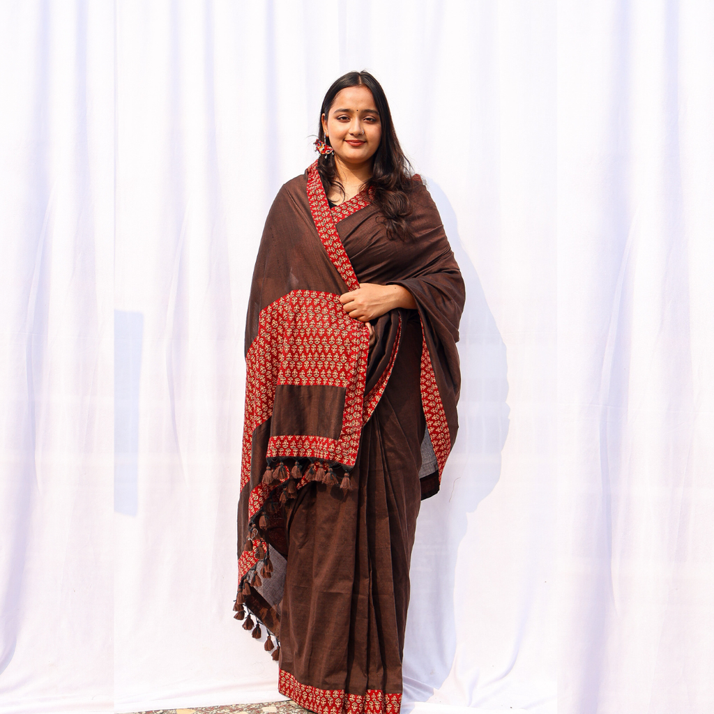 Mrid Brown Single Patch saree