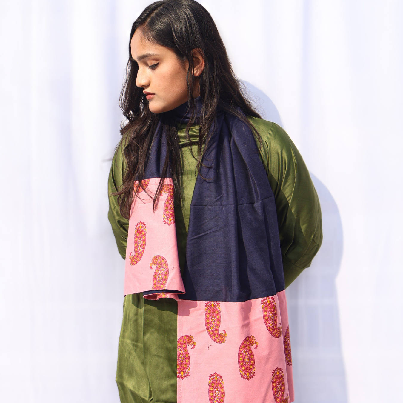 Navy Blue - Pink Patch Stole