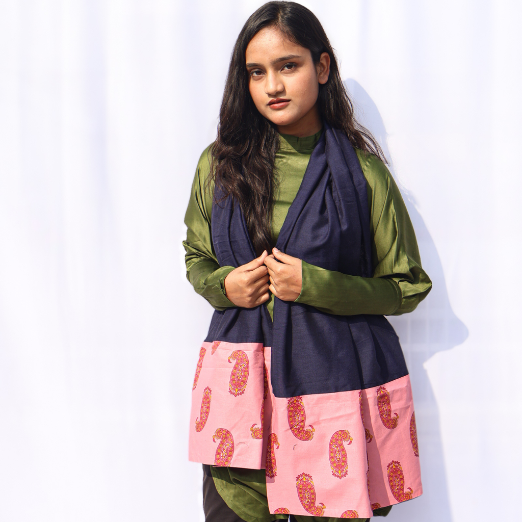 Navy Blue - Pink Patch Stole