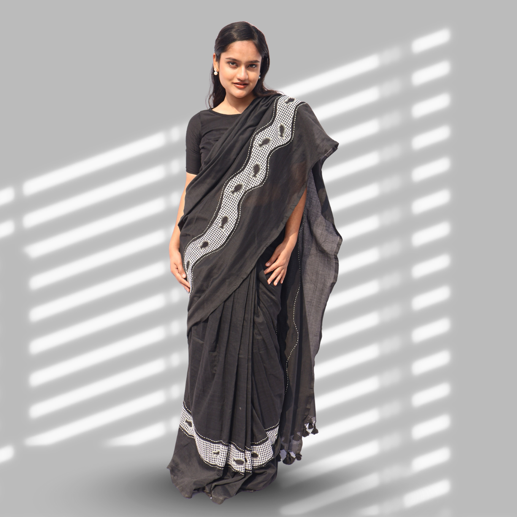 Black Cotton Gamcha Saree