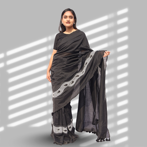 Black Cotton Gamcha Saree