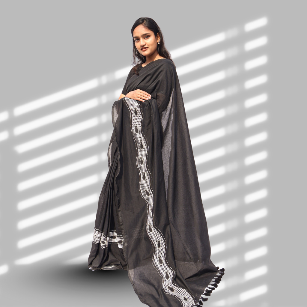 Black Cotton Gamcha Saree