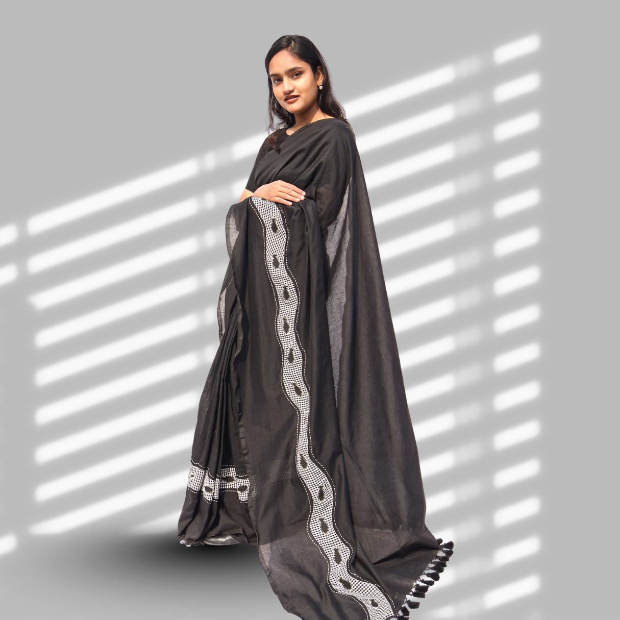 Black Cotton Gamcha Saree