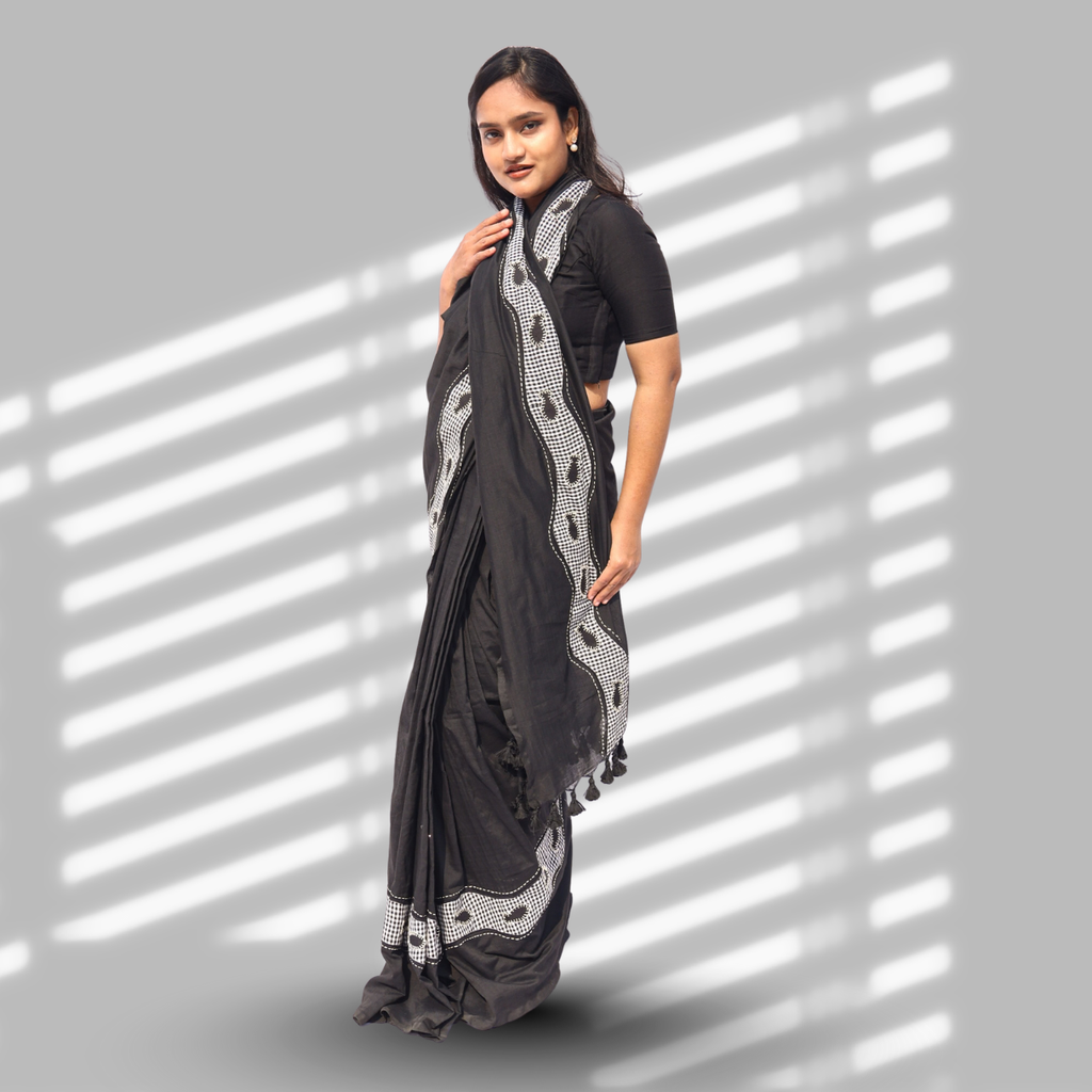 Black Cotton Gamcha Saree