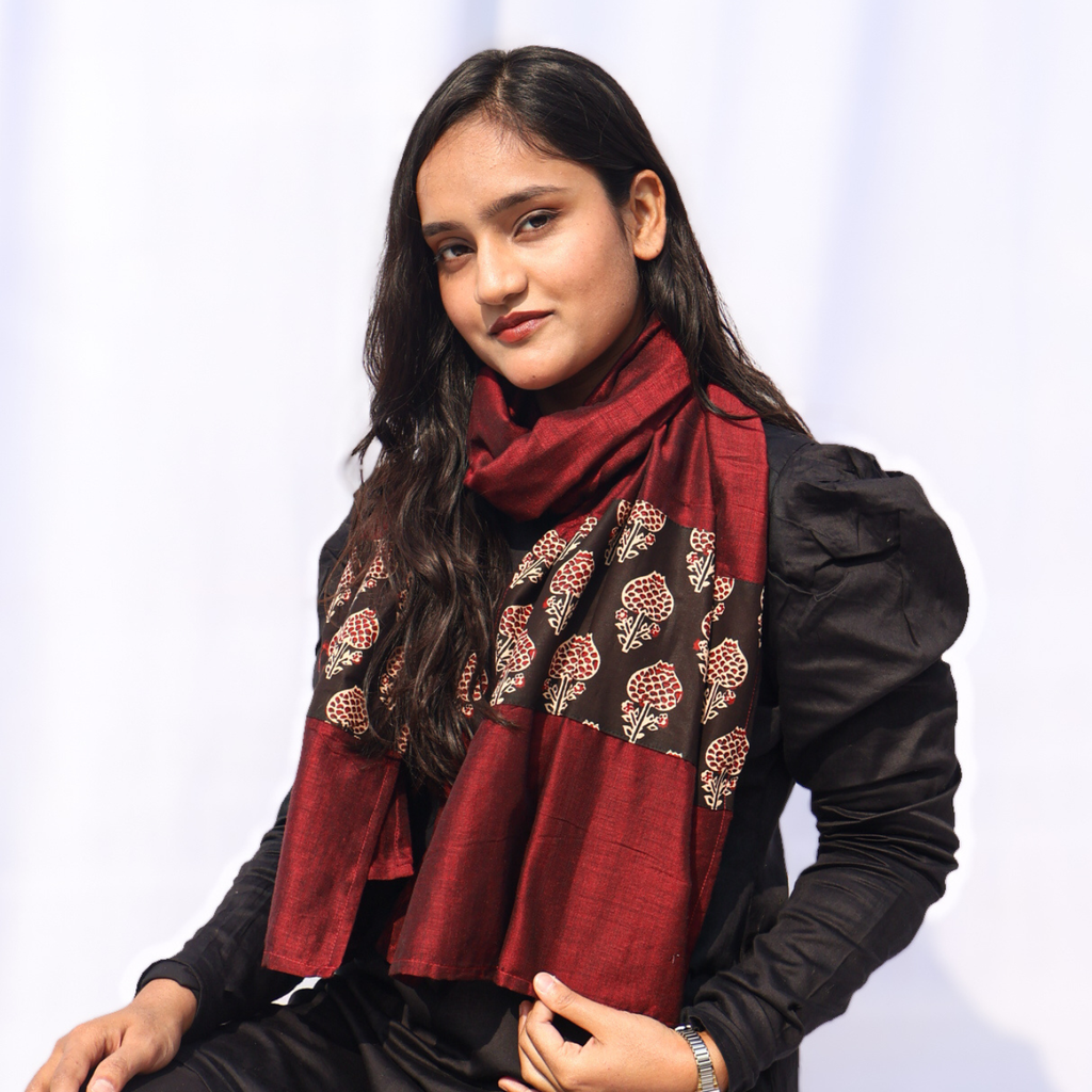 Maroon Black Patch Stole