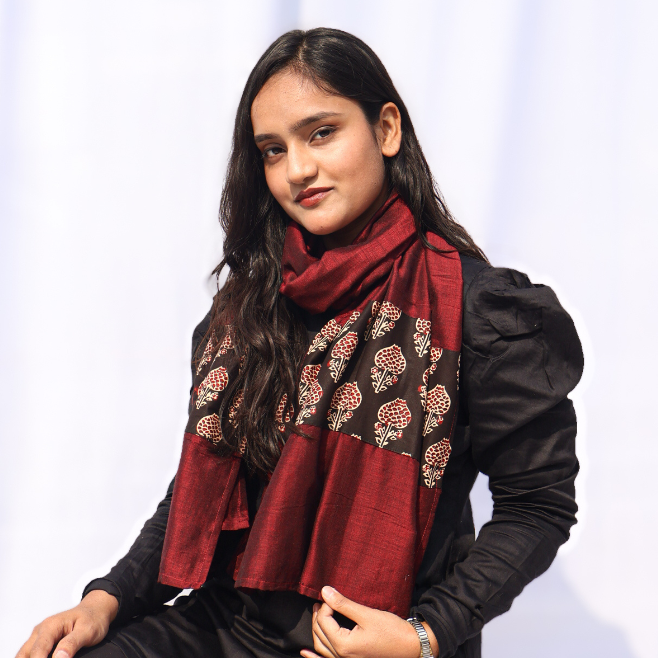 Maroon Black Patch Stole