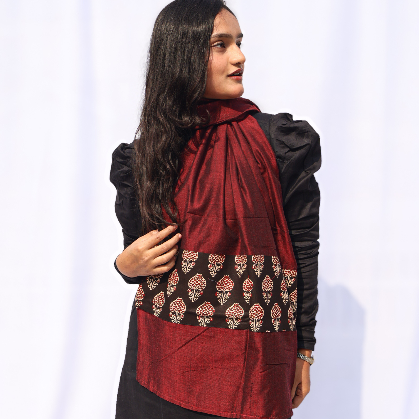 Maroon Black Patch Stole