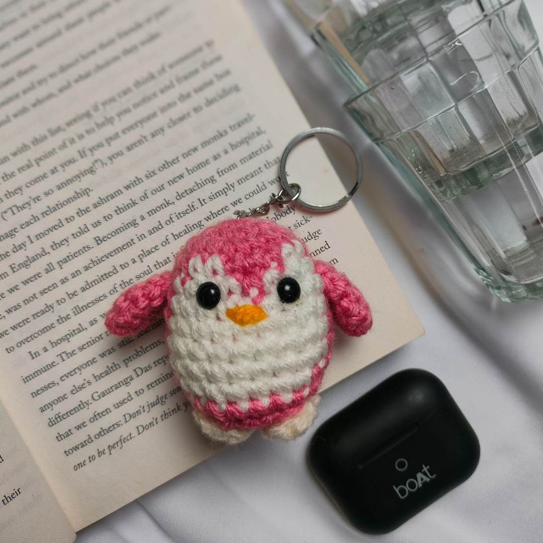 Pink & White Penguin Keyring