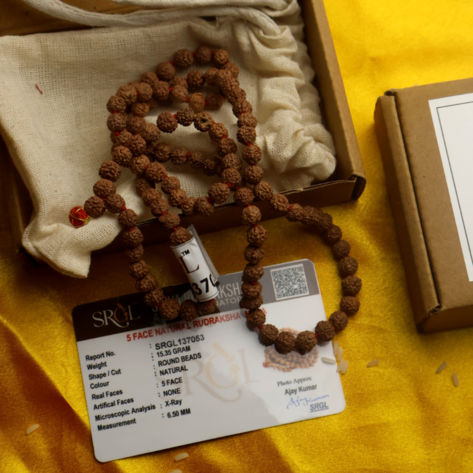 5 Face Rudraksha Mala – Lab Tested & Certified