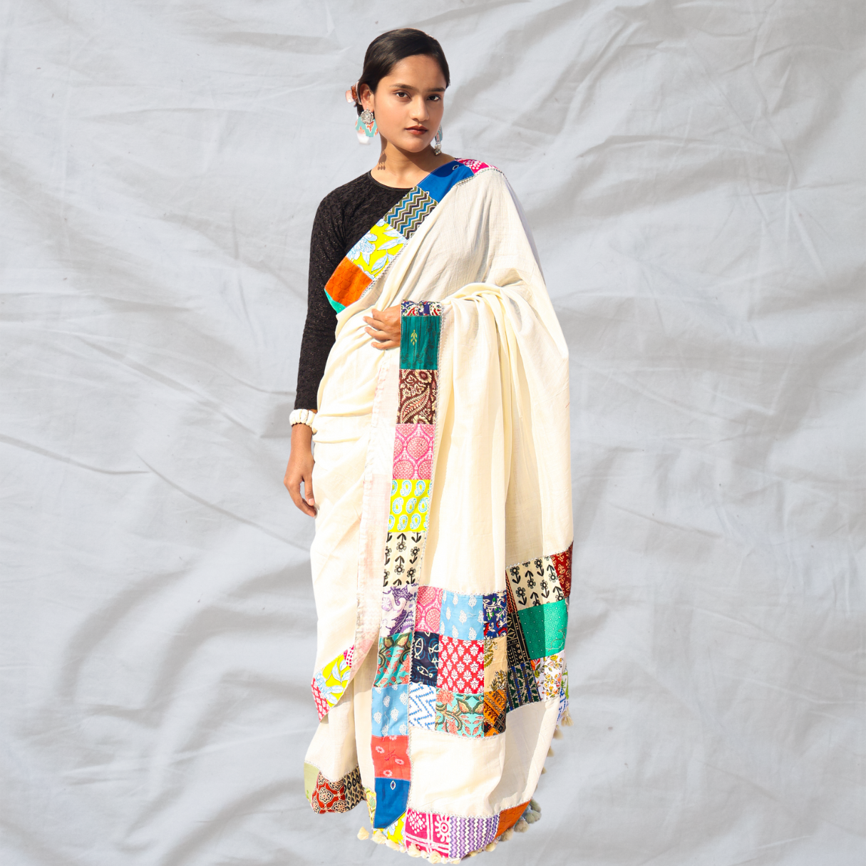White Patchwork Saree